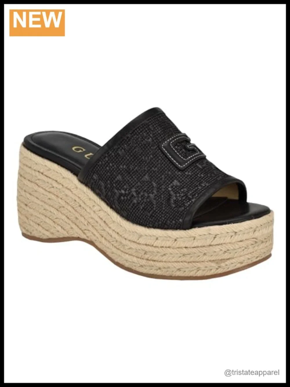 Guess Zakki Faux Leather Espadrille Wedge Slide Sandals Jute Wrapped